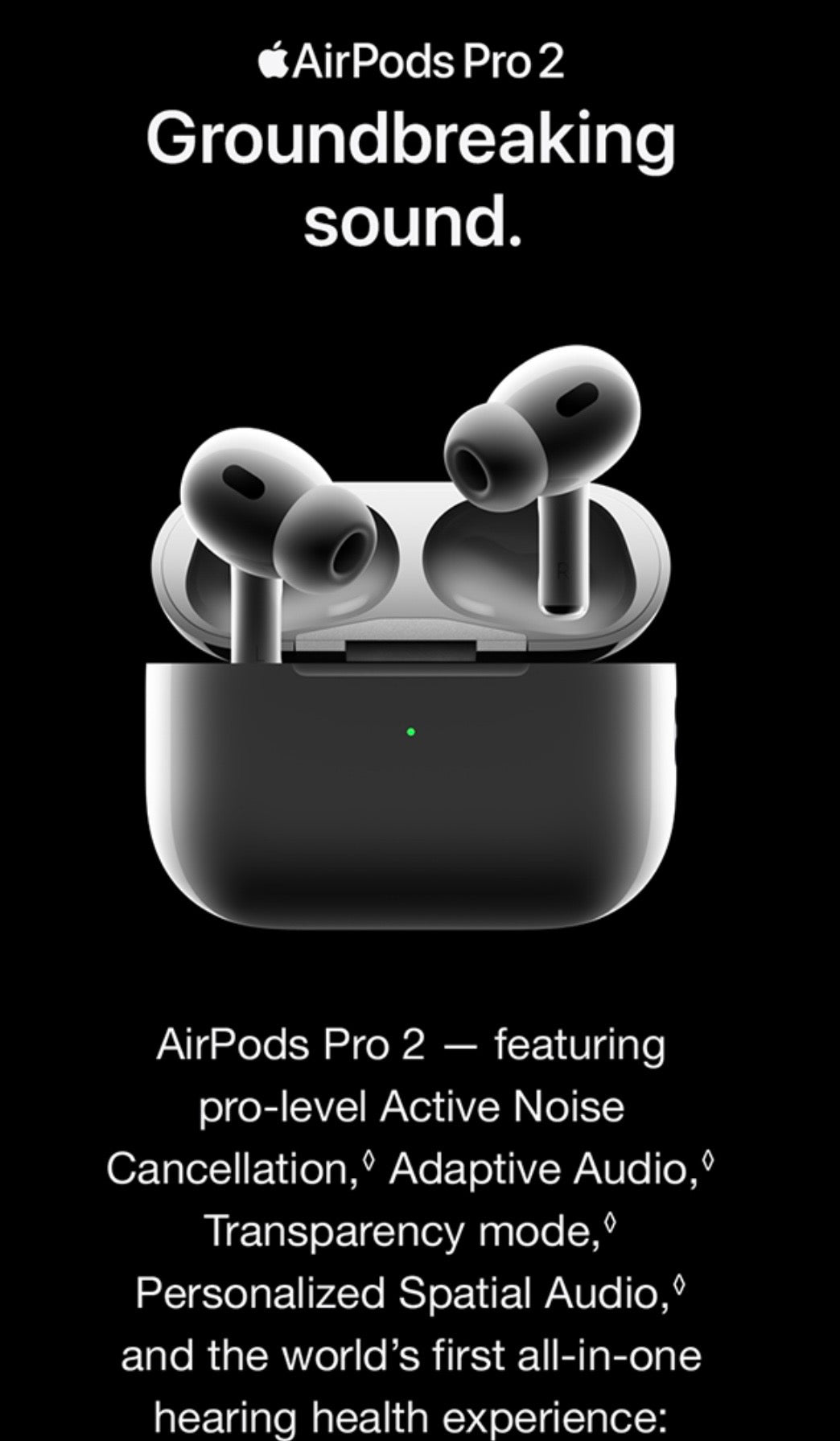 Apple AirPods Pro 2 Wireless Earbuds, Active Noise Cancellation, Hearing Aid Feature, Bluetooth Headphones, Transparency, Personalized Spatial Audio, High-Fidelity Sound, H2 Chip, USB-C Charging