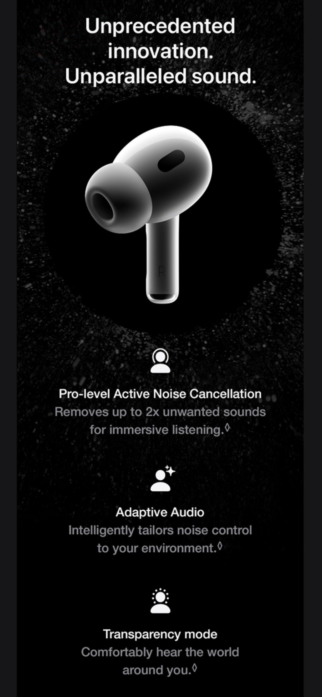 Apple AirPods Pro 2 Wireless Earbuds, Active Noise Cancellation, Hearing Aid Feature, Bluetooth Headphones, Transparency, Personalized Spatial Audio, High-Fidelity Sound, H2 Chip, USB-C Charging